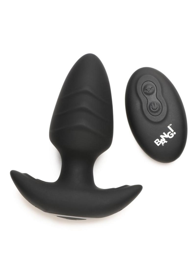 Bang! Rotating Vibrating Rechargeable Silicone Butt Plug with Remote Control - Black